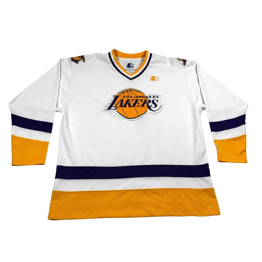 Los Angeles Lakers Jersey Mens Large White Gold Mesh NBA Basketball Starter